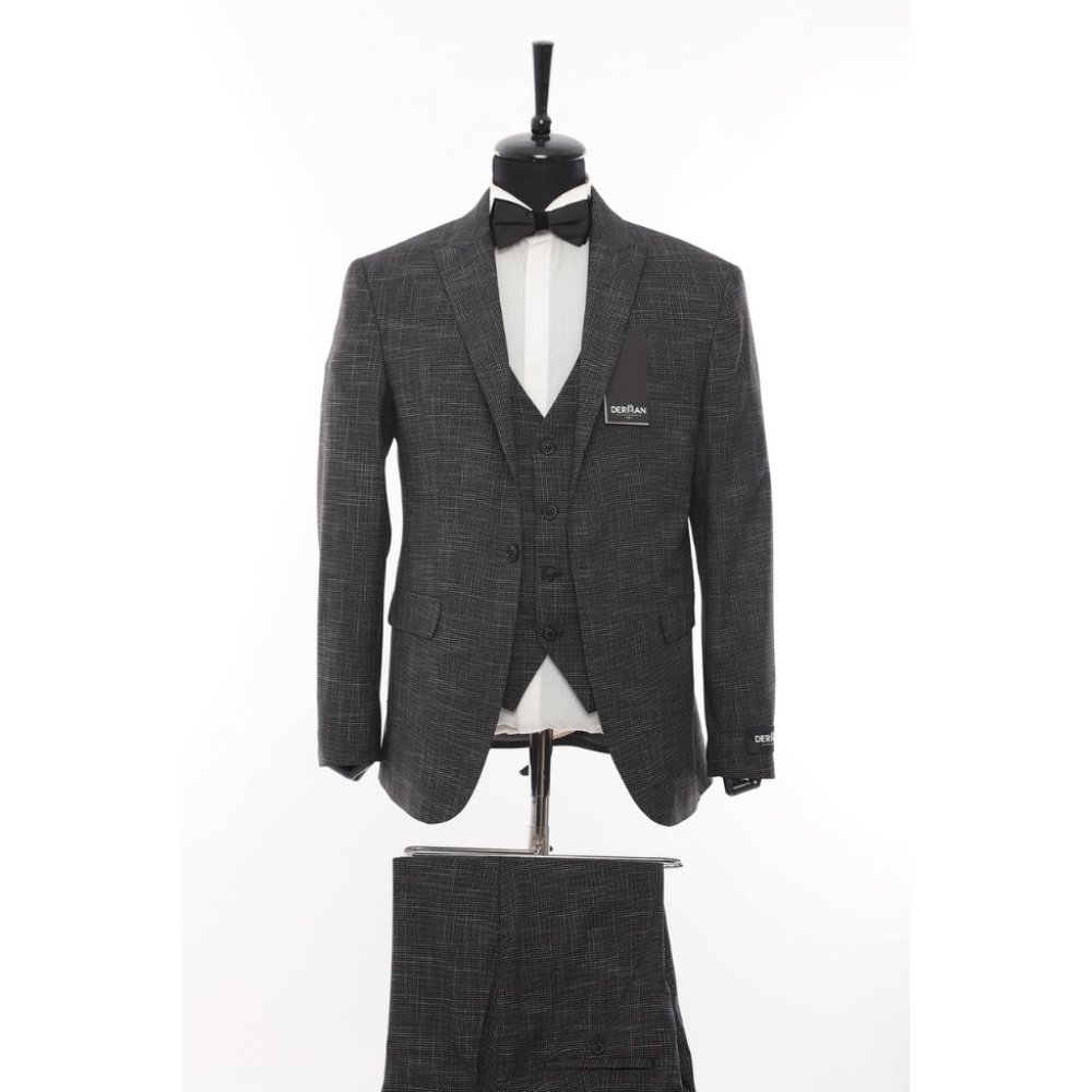 Derman Black Classic Patterned Fabric 3 Pieces Suits